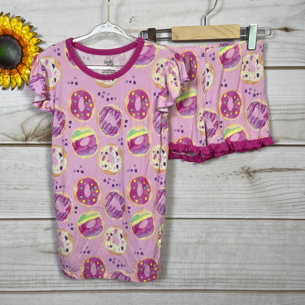 Birdie Bean Girls Pink Donut Bamboo Viscose Pajama Set 7Y Flutter Sleeve PJ's
